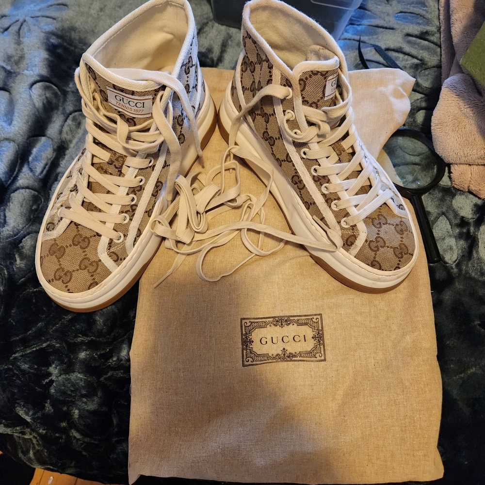 Gucci Brown and White High-Top Sneakers 100%